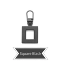 Universal matte black square zipper pull replacement with metal spring hook clasp - Square - Black