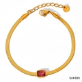 Goudkleurige platte slangenarmband van roestvrij staal met roze rechthoekige zirkoon - Goud Rode Zirkonia (SAK989)