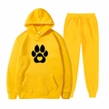 Bright yellow casual tracksuit with hoodie and matching joggers featuring a heart paw print - 21 / S