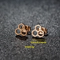 Polished stainless steel honeycomb stud earrings in golden finish with 0.8cm diameter - 055 Honeycomb Rose Gold