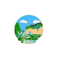 Round golden metal enamel fridge magnet featuring Guilin Elephant Trunk Hill landscape - Elephant Trunk Hill