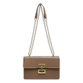 Chic brown retro leather chain bag with geometric metal lock and rectangular crossbody design - Brown