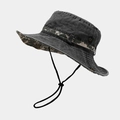 Detail of dark gray washed cotton boonie hat with digital camo strap and mesh vents - One Size (56-60cm) / Black