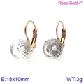 Rose gold titanium steel earrings featuring a faceted 10mm clear crystal ball pendant - Rose Gold White