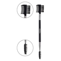 Dual-head eyebrow and eyelash brush with spoolie and comb in black and silver - Dual-ended Eyelash & Eyebrow Comb