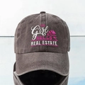 Grey washed baseball cap with THIS Girl SELLS REAL ESTATE embroidery and house icon - One Size / Coffee