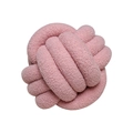 Pink handmade knotted ball pillow in soft lamb wool fleece for home sofa decor - Grey Pink