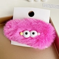 Cute hot pink plush hair clip featuring big cartoon eyes and fuzzy texture on a tray - Rose Red Eyes 10.5CM