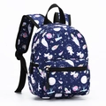 Dark blue 13 inch kids backpack with unicorn astronaut space print and front pocket - Dark Blue Space Astronaut
