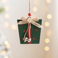 Nordic green wood gift box ornament with burlap bow and bells for Christmas trees - Green Gift Box Pendant