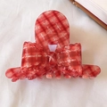 Elegant red plaid hair claw clip with French ribbon bow design on white fabric - Bowknot Style / Red Plaid