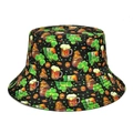 Bob Saint-Patrick avec motifs de trèfles et pots d'or sur un tissu noir de qualité - M (56-58cm) / Trèfle à bière