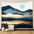 Detailed view of abstract mountain wall tapestry with blue and gold textured patchwork - Deep Blue Gold Edge Textured Mountain (GT428-16)