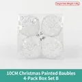 Set di 4 palline di Natale bianche da 10cm con eleganti motivi floreali a rilievo - 10CM Ornamento Tondo Piatto Argento Bianco (Set da 4)