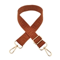 Adjustable wide replacement bag strap with Greek key pattern and gold metal hardware - Caramel Brown