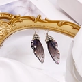 Elegant S925 silver wing earrings in dark grey translucent finish with sparkling stones - Black Rhinestone-Bronze
