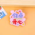Cute purple acrylic brooch with inspirational text and cartoon fruit illustrations - Very Happy (Purple)