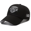 Black cotton baseball cap with white New York 1985 embroidery and winged force side logo - Black With White Embroidery