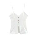 Canotta bianca slim fit con spalline sottili e bottoni metallici su sfondo semplice - S / Bianco