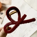 Elegant large dark red glossy hair claw clip with a sleek minimalist cross-wrap design - Wine Red - Ribbon X-Shape Medium Claw (8.2cm)