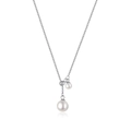 Elegante collar de acero de titanio plateado con perlas delicadas y cadena fina ajustable - Color Acero