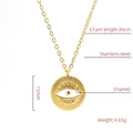 Detailansicht des 15mm Böse-Augen-Anhängers mit Emaille an einer 45cm Edelstahlkette - 18K Vergoldet / Gold