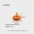 Detail of stainless steel Halloween pumpkin charm with orange enamel and product dimensions - NXC094-Pumpkin Face