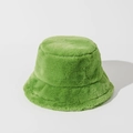 Detail showing the grass green faux fur texture and thick plush fabric of the bucket hat - Green