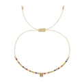 Bohemian colorful seed bead bracelet with golden M letter charm and adjustable cord - Letter M Rainbow Beads Style (MI-B230010M)