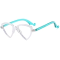 Lunettes tendance à monture transparente triangulaire et branches bleues ondulées - Cadre bleu transparent
