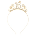 Sparkling gold Sweet 16 tiara with white rhinestones for 16th birthday party headband - Gold (FG223)