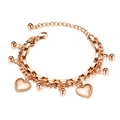 Rose gold multi-layer stainless steel heart and bead charm bracelet with lobster clasp - [1038] Heart Style - Rose Gold