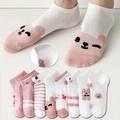 Set of 8 pairs women low cut mesh invisible socks in pink and white with bear patterns - Pink White Bear Mesh Boat Socks (CL-W) / Multicolor
