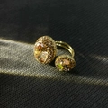 Detail of vintage gold open ring featuring large oval amber stone and multicolor crystals - K-0859 Zultanite Double Head Open Ring