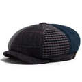 Berretto newsboy patchwork in lana con motivi a spina di pesce e pied-de-poule - Regolabile / Grigio Blu