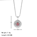 Collier tournesol avec zircon rouge et pétales argentés, taille 26x18mm et chaîne 45cm - Or Blanc - Zirconia Rouge