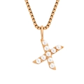Elegante collar de cadena tipo box en oro rosa con colgante letra X y perlas blancas - X-Oro Rosa