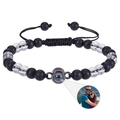 Custom photo projection bracelet with matte black beads and clear faceted crystals - White Crystal & Matte Stone Bracelet
