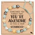 Adjustable hand-woven beaded bracelet with heart charm on motivational quote card - Braided Green Pendant Style (With Card)