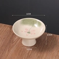 Ceramic pedestal snack plate with lotus pattern and crackle glaze finish, 12cm diameter - Lotus Pattern-High Foot