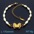 Pulsera de mariposa dorada con perlas blancas ovaladas y cierre de mosquetón - KB169428-KSP / Pulsera de Oro