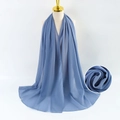Solid blue pearl chiffon long scarf for women with breathable lightweight fabric texture - Blue