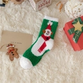 Chaussettes épaisses de Noël en polaire corail avec motif bonhomme de neige vert - Bonhomme de neige