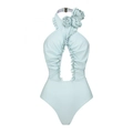 Maillot de bain une pièce licou bleu clair avec fleurs 3D et détails découpés - S / Maillot de bain bleu unique