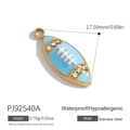 Golden and blue rugby ball pendant in stainless steel with crystal inlay detail - Gold Blue Football Pendant (PJ92540A)