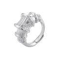 Macro shot of polished silver ribbed ring with vertical bamboo pattern and adjustable band - VJ549 Platinum