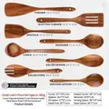 Teak wood kitchen utensil set of 8 pieces with detailed size chart for each tool - Confusa Acacia 8-Piece Set / About 580g
