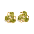 316L stainless steel vintage triangle geometric earrings with green enamel inlay in gold - Gold + Green