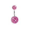 Piercing para el ombligo con cristales pavé rosa fucsia y barra de acero inoxidable plata - Doble Bola con Diamantes Rosa Rosa (款式七)