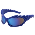 Royal blue spiked sporty sunglasses with rainbow gradient lenses for parties - Blue Frame Blue Lens